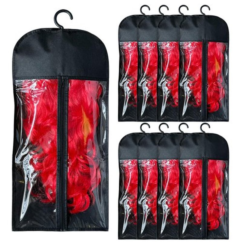 POOTUIPAT 8PCS Hair Extension Holder & Wig Storage Bags with Hanger – Dust-Proof Organizer for Multiple Wigs for Hair Extensions, Wigs & Accessories(Black)