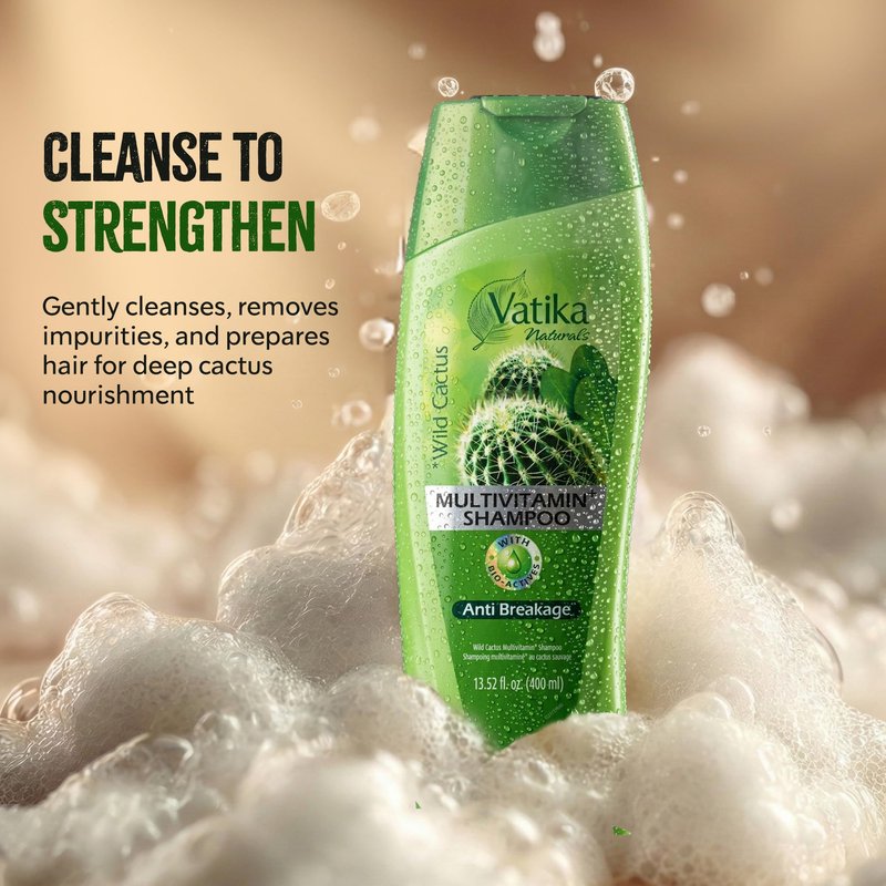 Vatika Naturals Cactus Shampoo & Conditioner Combo – Strengthens Weak Hair, Repairs Damage, Deeply Hydrates & Reduces Breakage, With Cactus & Henna for Smooth, Healthy Hair, 400ml