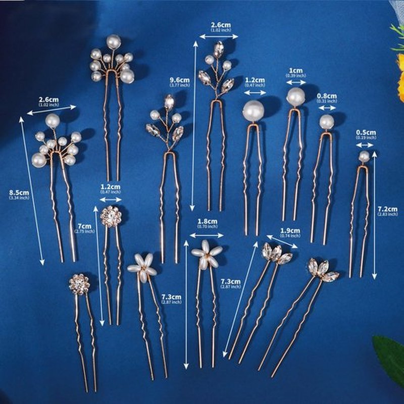 14 Pieces Bride Hair Pins Rhinestones Gold Hair Accessories for Women Crystal Wedding Hairpiece for Bridesmaids