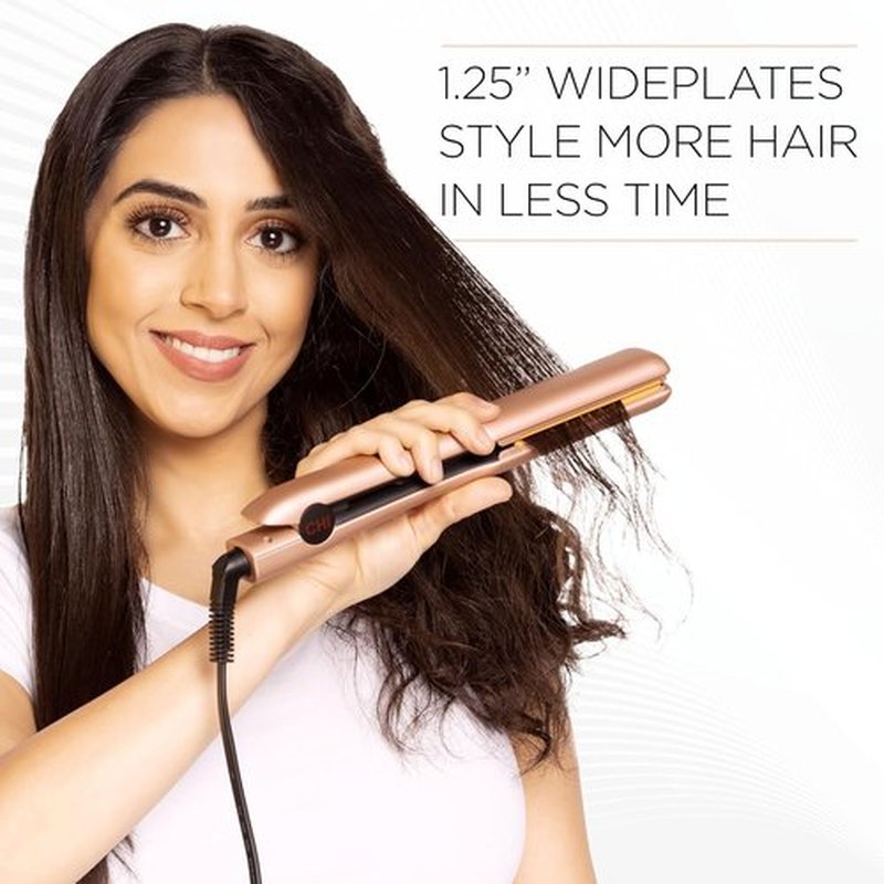 CHI Original Flat Iron Hair Straightener - Ceramic Floating Plates for Smooth Styling | 1.25" Prosecco Please