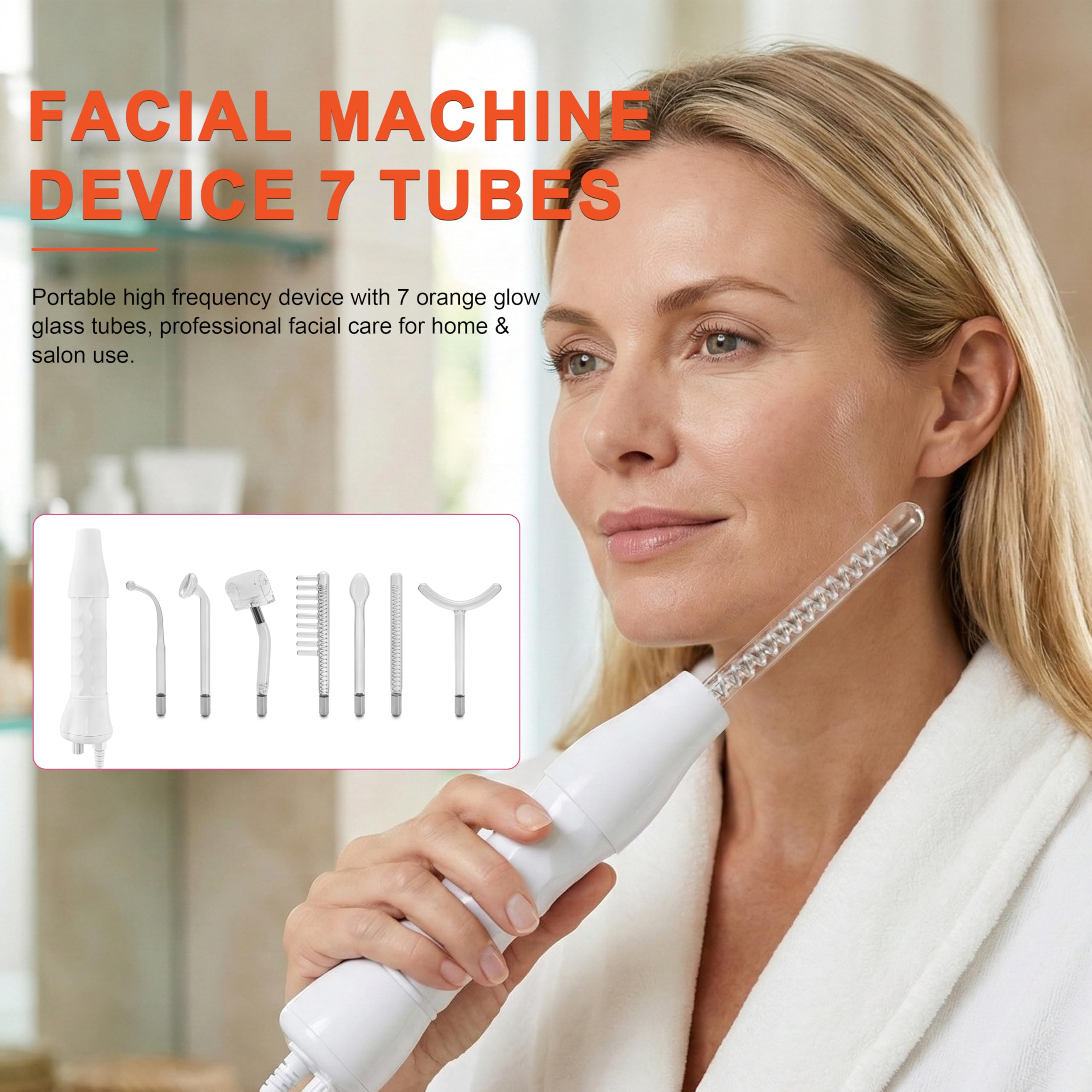 Hi Frequency Facial Care Tool Skin Tonning Device with 7 Electrode Tubes 2 Colors Options Elitzia ETSC640N (Orange)