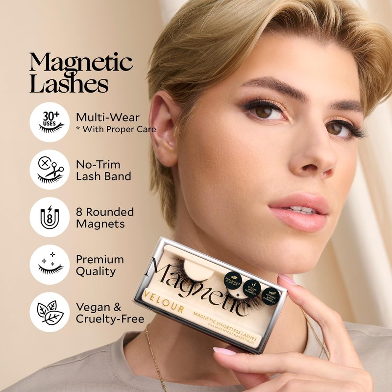 Velour Magnetic Eyelashes, Luxurious False Eyelashes, Reusable Magnetic Lashes, Wear up to 30x & Vegan, All Eye Shapes, Natural Lashes, Magnetic Eyeliner not Included (Stick It To Me)