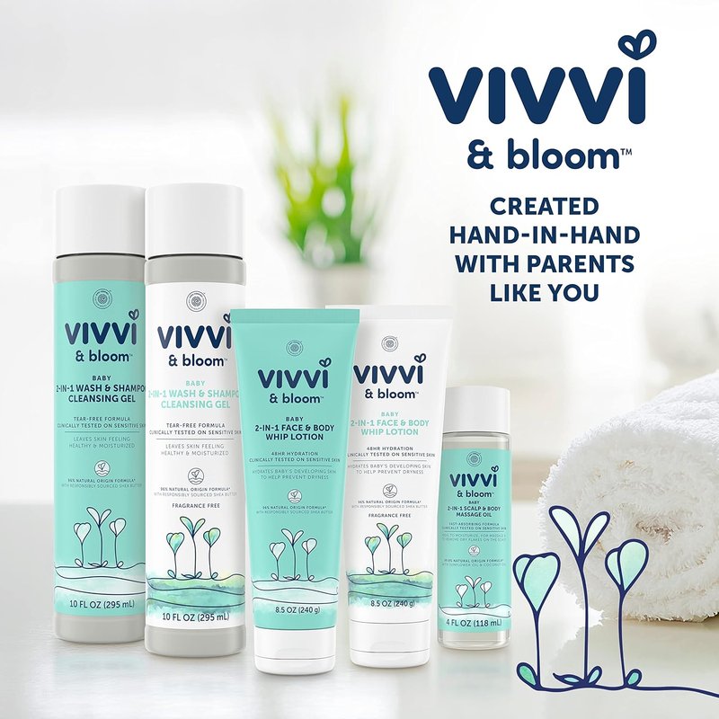 Vivvi & Bloom Gentle 2-in-1 Baby Wash & Shampoo - Fragrance-Free Cleansing Gel for Sensitive Skin, 10 fl. Oz