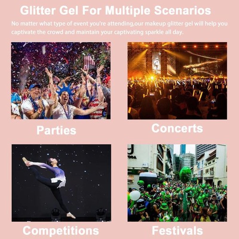 Boko 50ML Body Glitter Gel, Gold Purple Green Mardi Gras Chunky Glitter Gel for Face Hair Body Sparkle Makeup, Cosmetic Face Glitter Sequins for Mardi Gras Festival Concert Party Rave Accessories