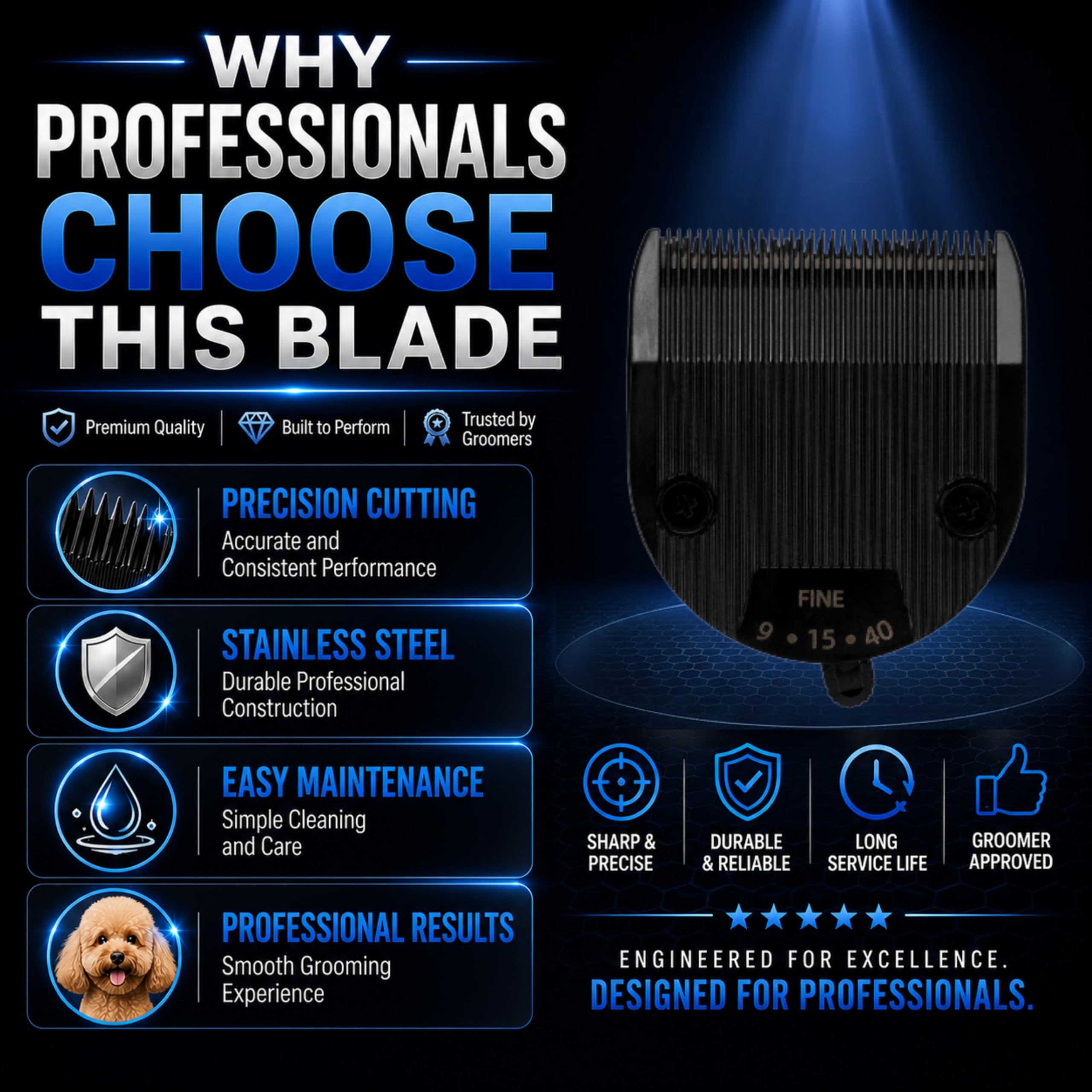 Kenchii Professional Dog Clipper Blade Flash 5 Pet Hair Clipper - Detachable Stainless Steel Blades for Dog Grooming - Hair Clippers & Accessories Pet Shaving Blades. (KEFB5-SLD)