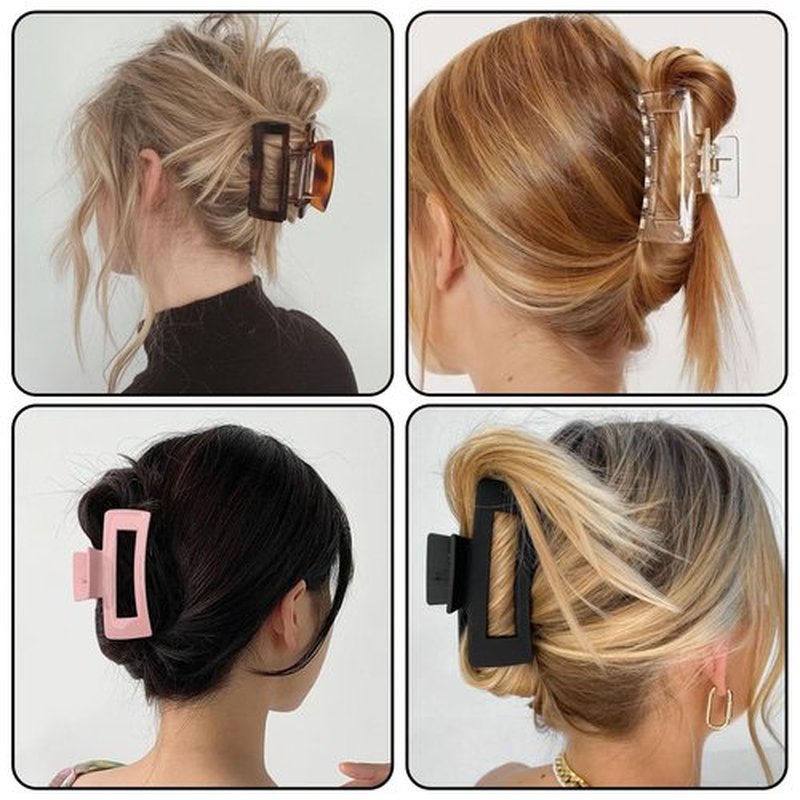 24 Pcs Medium Hair Claw Clips Set, 3.35 Inch Rectangle Claw Clips for Thick and Thin Hair Square Hair Clips for Women, Rectangle Hair Clip Banana Jaw Clip Hair Accessories for Girls (24 Colors)