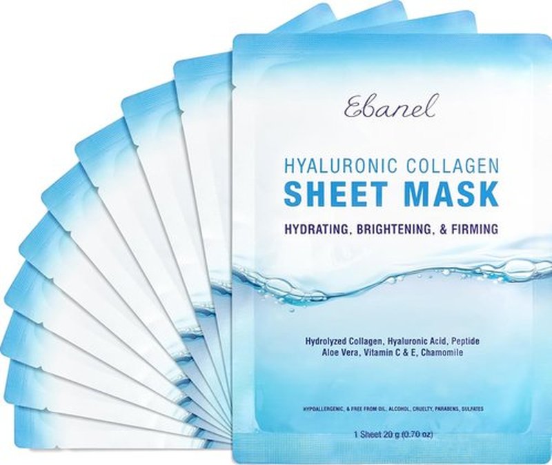 Ebanel Collagen Face Masks - 10 Pack with Hyaluronic Acid & Vitamin C for Instant Brightening & Hydration