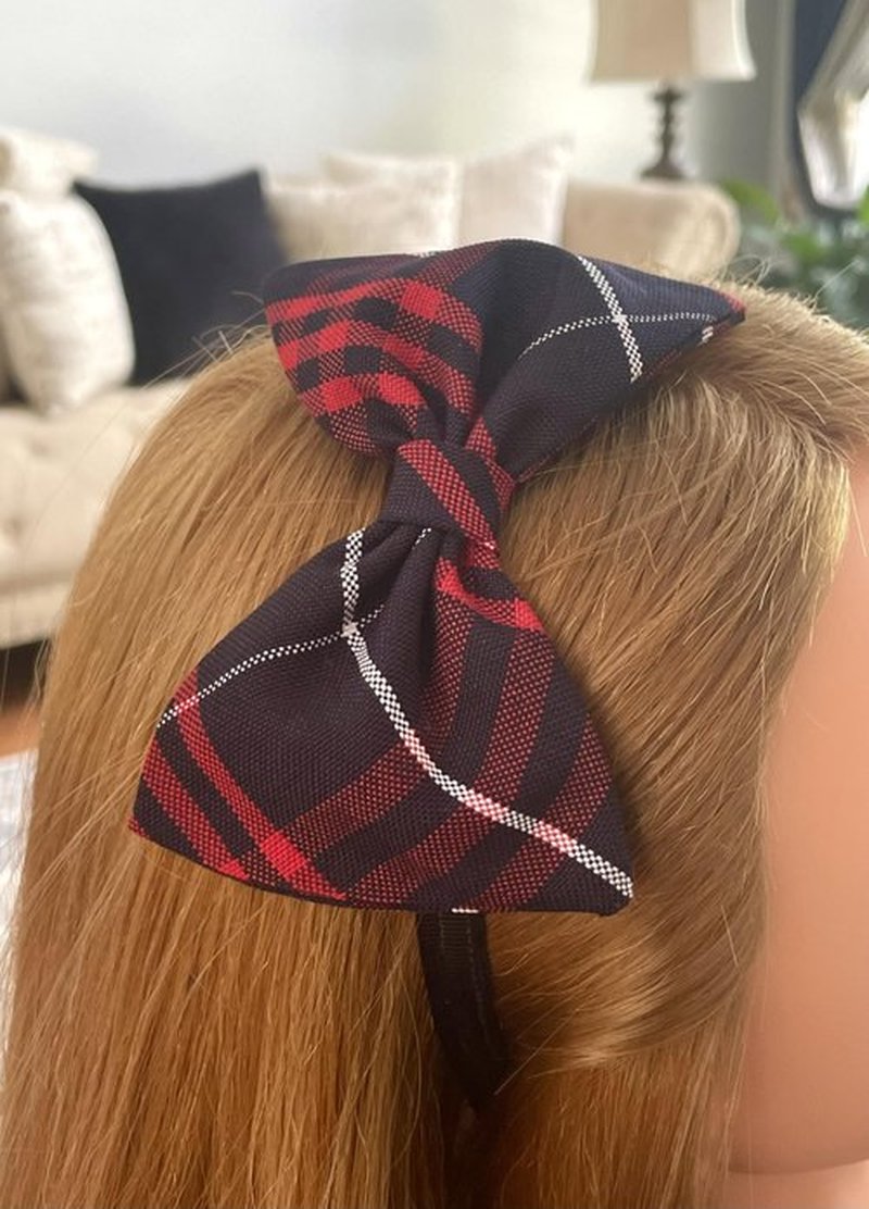 ClassExceed School Headband, Plaid bow headband, back to school, available in variety of school plaids (Plaid 37 Classic Navy Red large plaid, Regular)