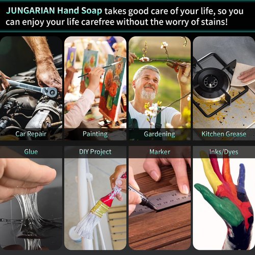 Jungarian 30s Fast Clean Industrial Hand Cleaner for Mechanics - 2X Concentrated Formula Mechanic hand Soap to Absorb Tough Grease, Oil, Paint & Dirt, Odour-removing (17.6oz)