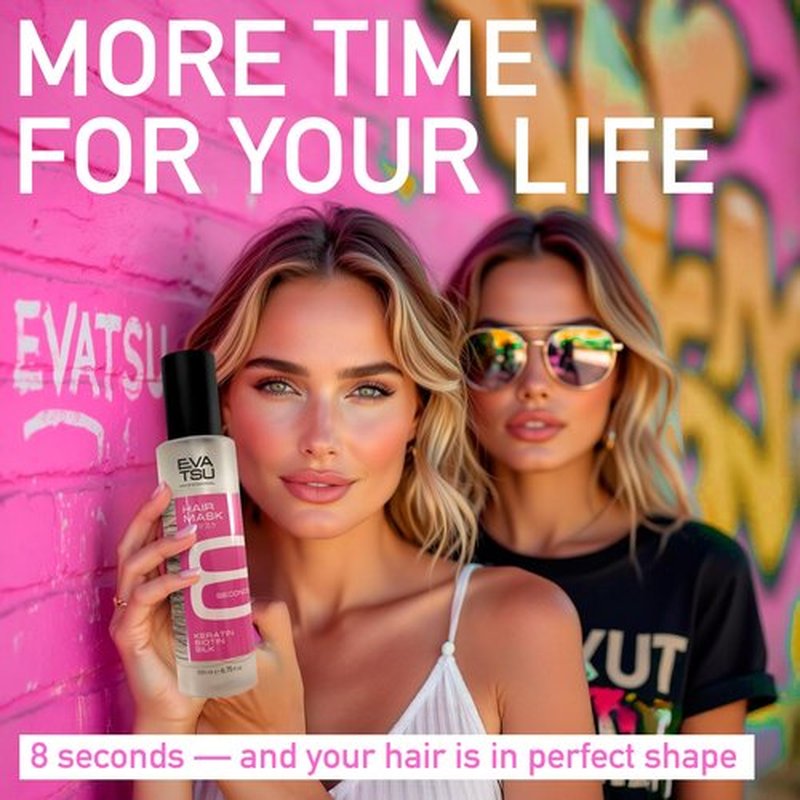 EVATSU 8-Second Hydrating Hair Mask Spray - Rinse-Out Deep Keratin Treatment for Dry, Damaged, Frizzy, & Color-Treated Hair – Anti-Frizz Detangler for Silky, Glossy, Smooth Results, 6.75 oz.