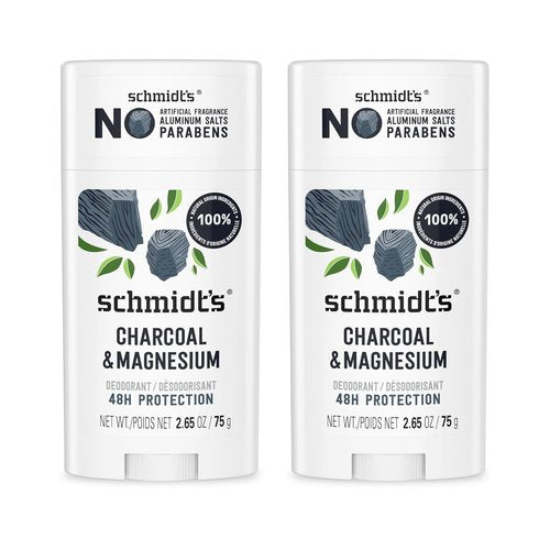 Schmidt's Charcoal & Magnesium Vegan Deodorant - Aluminum-Free, 48-Hour Odor Protection, 2.65 oz | Pack of 2