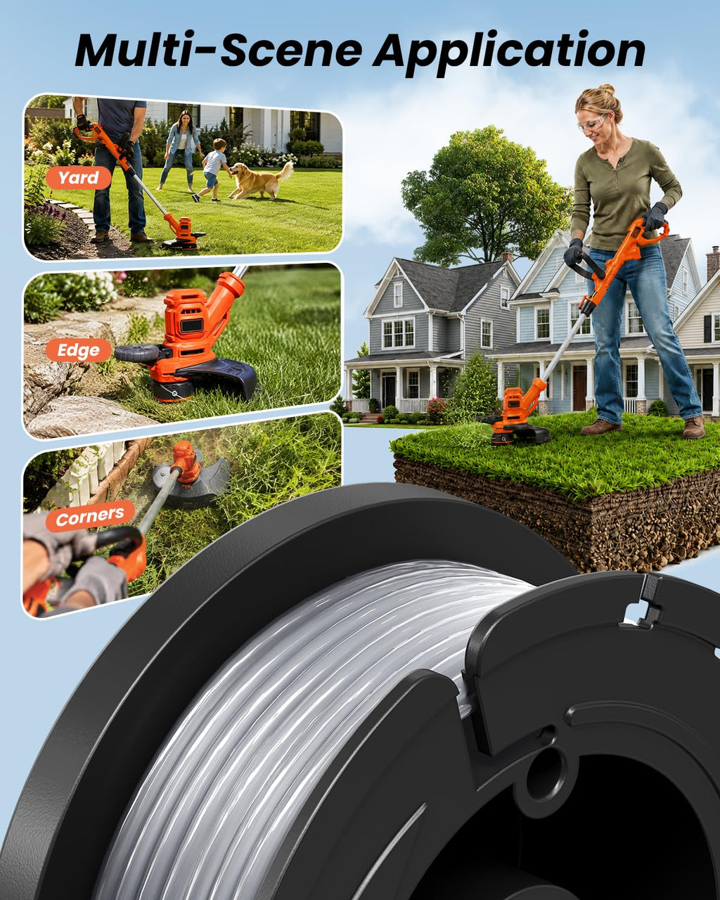 10 Pack Weed Eater String Compatible with Black+Decker, AF-100 0.065" Weed Wacker String Refill 240ft Automatic Feed String Trimmer Replacement Spool Line for Black&Decker(8 Spool+2 Cap+2 Spring)