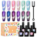 MEET ACROSS Cat Eye Gel Polish Mermaid Glitter Nail Polish Set Soak Off UV LED Light Magic Gel Nail Polish Kit Manicure Nail Art Gift Kit 6 Colors Free Magnet Stick (Mermaid Glitter)