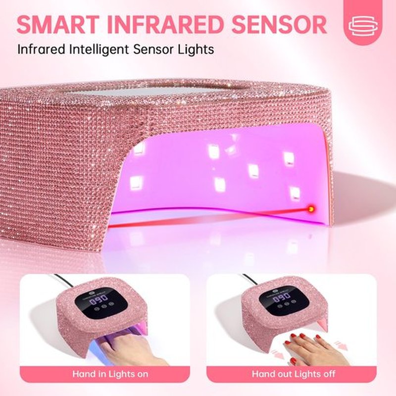 CHRISTINE SHELLY UV Nail Lamp, UV Light for Gel Nails, 48W Plug-in Mini Diamond Nail Lamp Nail Dryer with Touch Control Auto Sensor and 3 Timer Settings Nail Light Curing Lamp, Home (Pink Diamond)