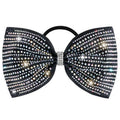 DEEKA Black Glitter Tailless Cheer Bows Large 6.5" Rhinestones Competition Hair Bow Elastic Band for Cheerleading Cheerleaders Girls (Glitter Black)