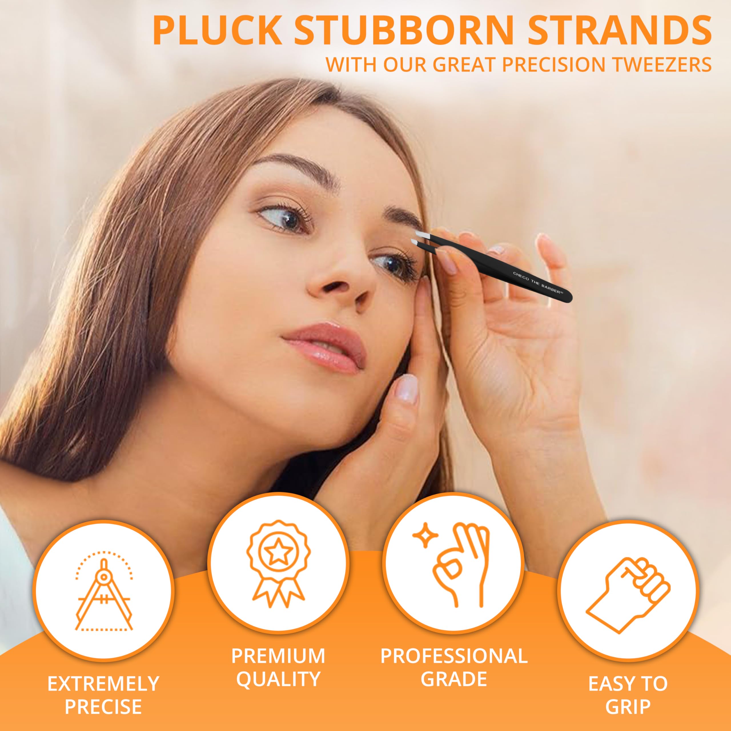 Premium 2-Piece Tweezer Set Hand-Finished Stainless Steel Slant & Pointed Tips for Precise Hair Removal