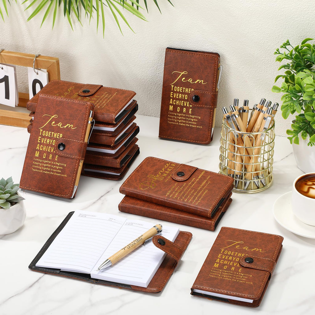 Honoson 12 Sets Team Employee Teacher Appreciation Gifts Bulk Inspirational A5 Leather Team Journal Motivational Notebooks Pen Thank You Gifts for Teacher CNA Nurse Coworker Staff Fathers Day