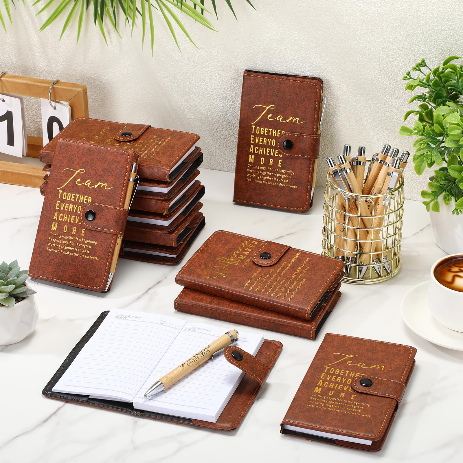 Honoson 12 Sets Team Employee Teacher Appreciation Gifts Bulk Inspirational A5 Leather Team Journal Motivational Notebooks Pen Thank You Gifts for Teacher CNA Nurse Coworker Staff Fathers Day
