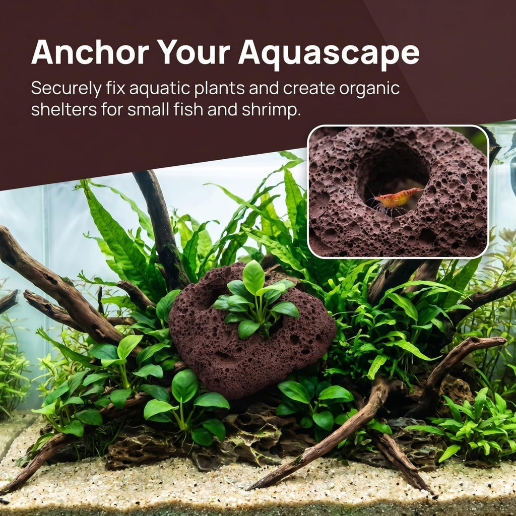 Housoutil 6Pcs Aquarium Volcanic Rocks Ornaments 3.93X2.75X1.57In Fish Tank Decorative Lava Stones Plant Fixers for Aquatic Plant Stability and Small Fish Shelter
