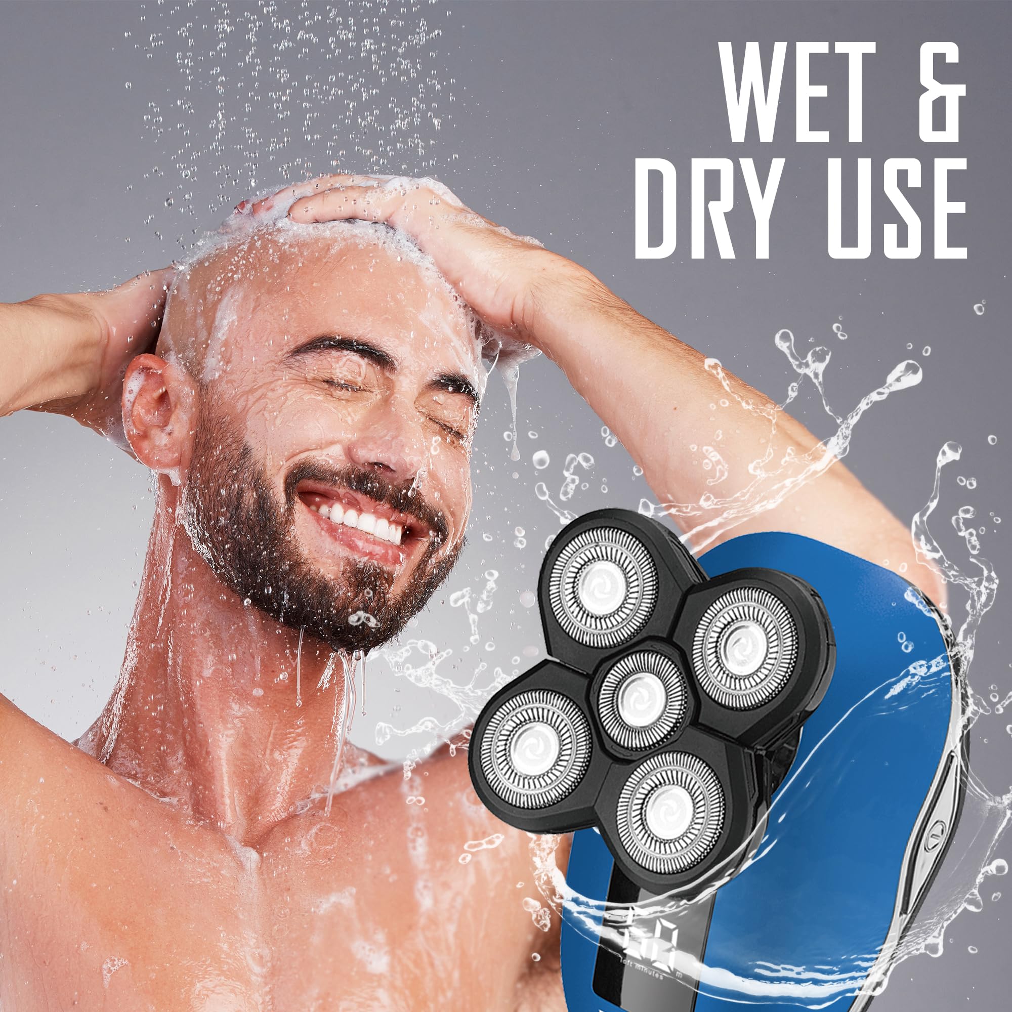 Signature Series Rechargeable Wet and Dry Rotary Head Shaver with Stainless Steel Blades, Cleansing/Buffing Brush and LCD Screen