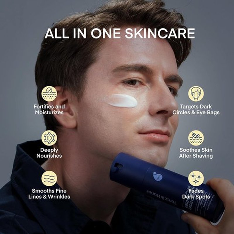Terez & Honor 6-in-1 Face Cream for Men - Korean DermForce Anti-Aging Moisturizer with Niacinamide & Bakuchiol - 2.8 oz