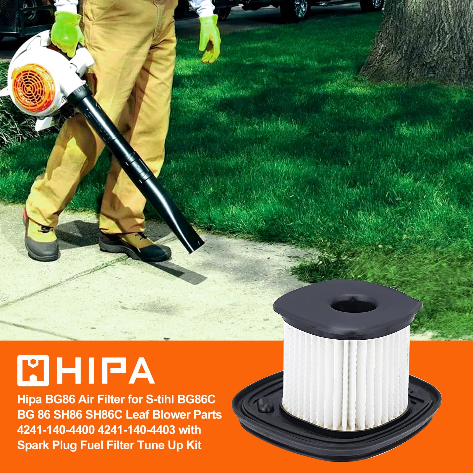 Hipa BG86 Air Filter for Sthil BG86C BG 86 SH86 SH86C Leaf Blower Parts 4241-140-4400 4241-140-4403 with Spark Plug Fuel Filter Tune Up Kit