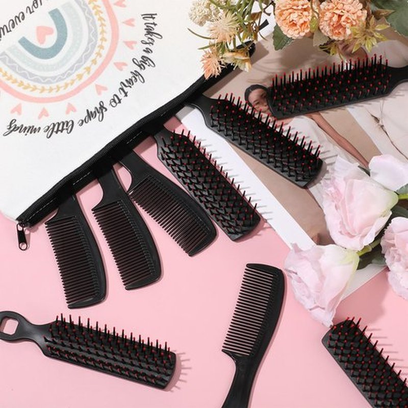 SiliFine 96 Pcs Bulk Hair Brush Combs for Homeless Individually Wrapped Hair Brush and Comb Set for Women Hotel Nursing Charity Travel(Black)
