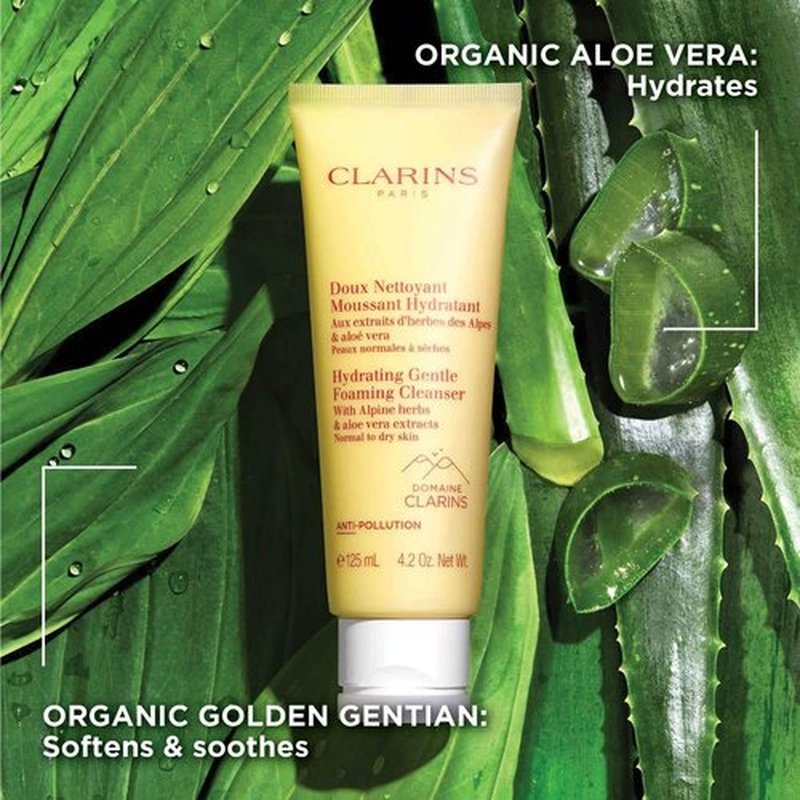 Clarins Hydrating Gentle Foaming Cleanser - Revives Radiance with Organic Aloe Vera | Soap-Free, SLS-Free