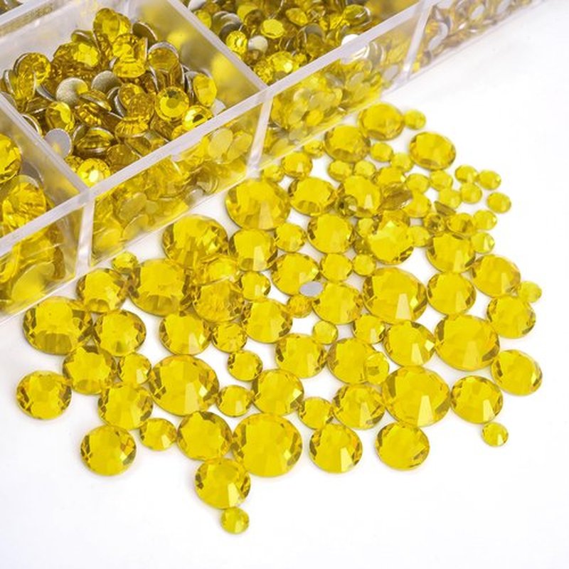 Blinginbox 2 Boxes of Flatback Rhinestones Nail Gems, Round Glass Gems for DIY Clothes Shoes, Non Hotfix Rhinestones, 8870pcs Mixed Sizes from 1.4mm to 6.6mm (Lemon Yellow)…