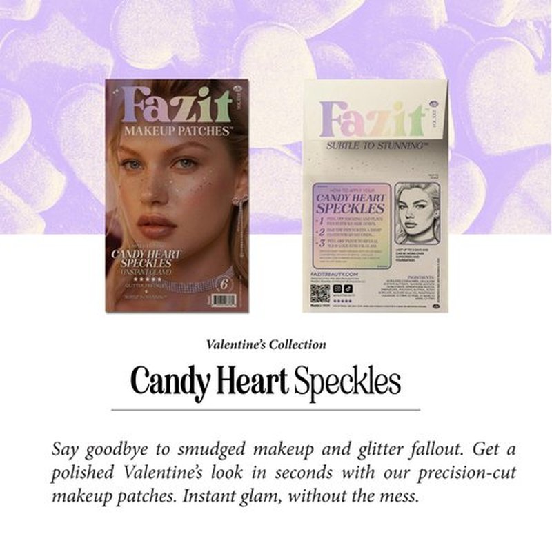 Fazit Makeup Patches - Candy Heart Speckles - Glow Up Make-Up Patches - Cute Glitter Makeup Accessories for Women - Cosmetic Glitter for Face