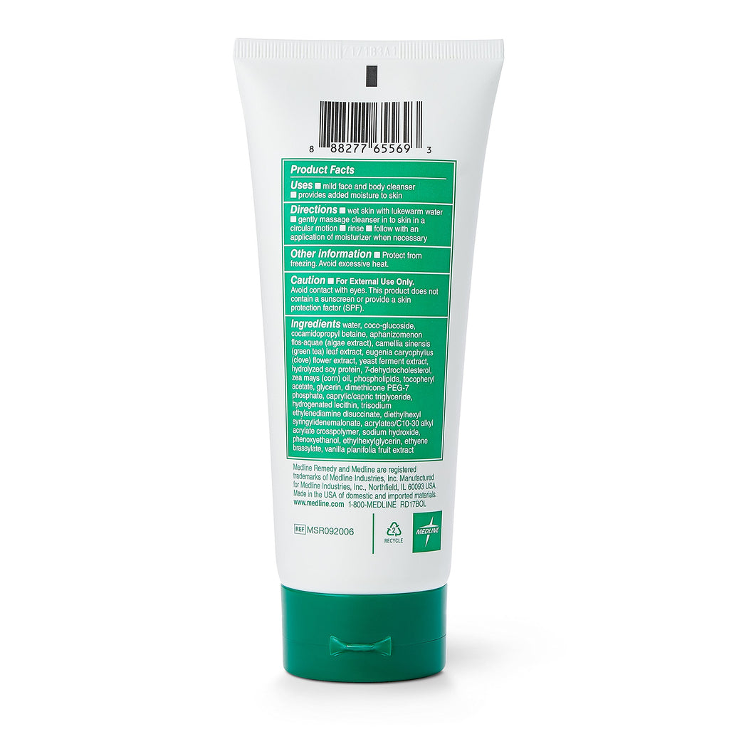 Medline Remedy 50+ Gentle Plant-Based Hydrating Cleanser for Sensitive Skin, Moisturizing Formula, 6 oz., Pack of 2