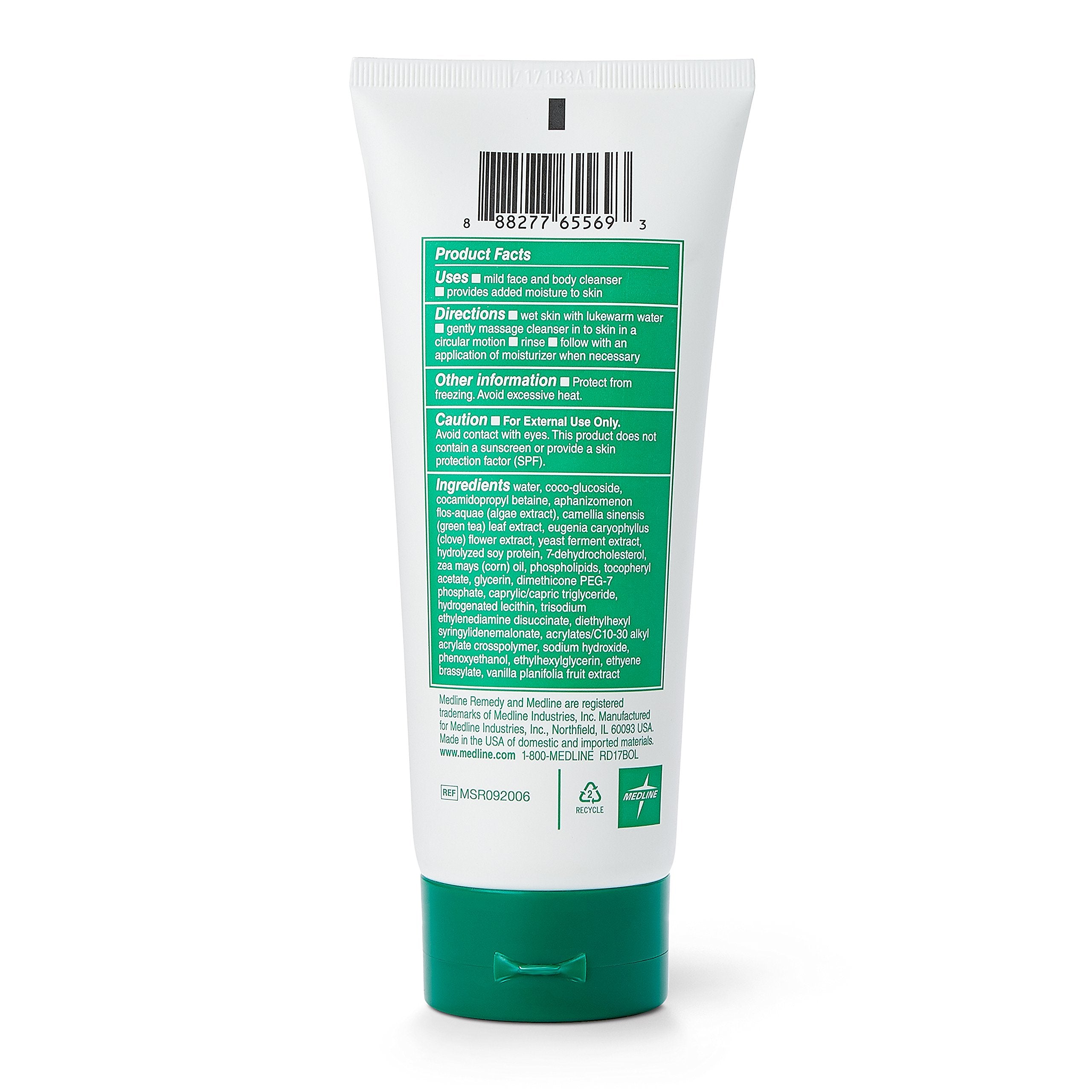 Medline Remedy 50+ Gentle Plant-Based Hydrating Cleanser for Sensitive Skin, Moisturizing Formula, 6 oz., Pack of 2
