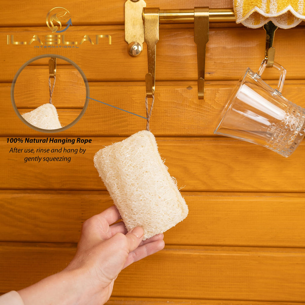 Natural Loofah Dish Sponge Scrubber | Double-Sided | Eco-Friendly, Natural,%100 Organic, Biodegradable and Reusable Dish Loofah Kitchen Sponges | 3 Count (1 Pack) (12X8 CM)