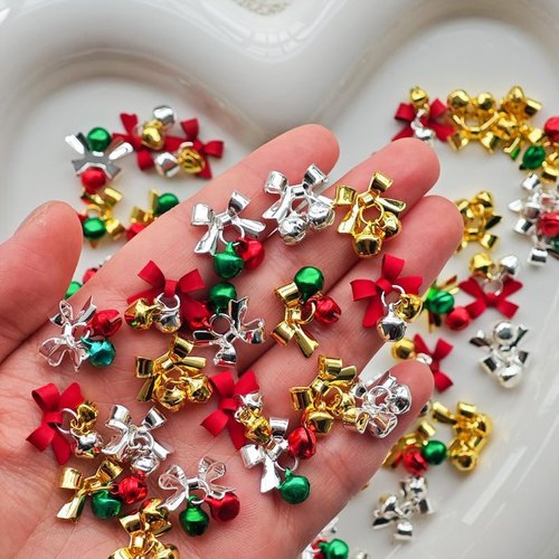 30 Pcs Christmas Nail Charms Bell Charms for Nail Design Gold Pink Silver Red 3D Xmas DIY Nails Art Decoration for Women Girls Bulk Nails Supply Accessories