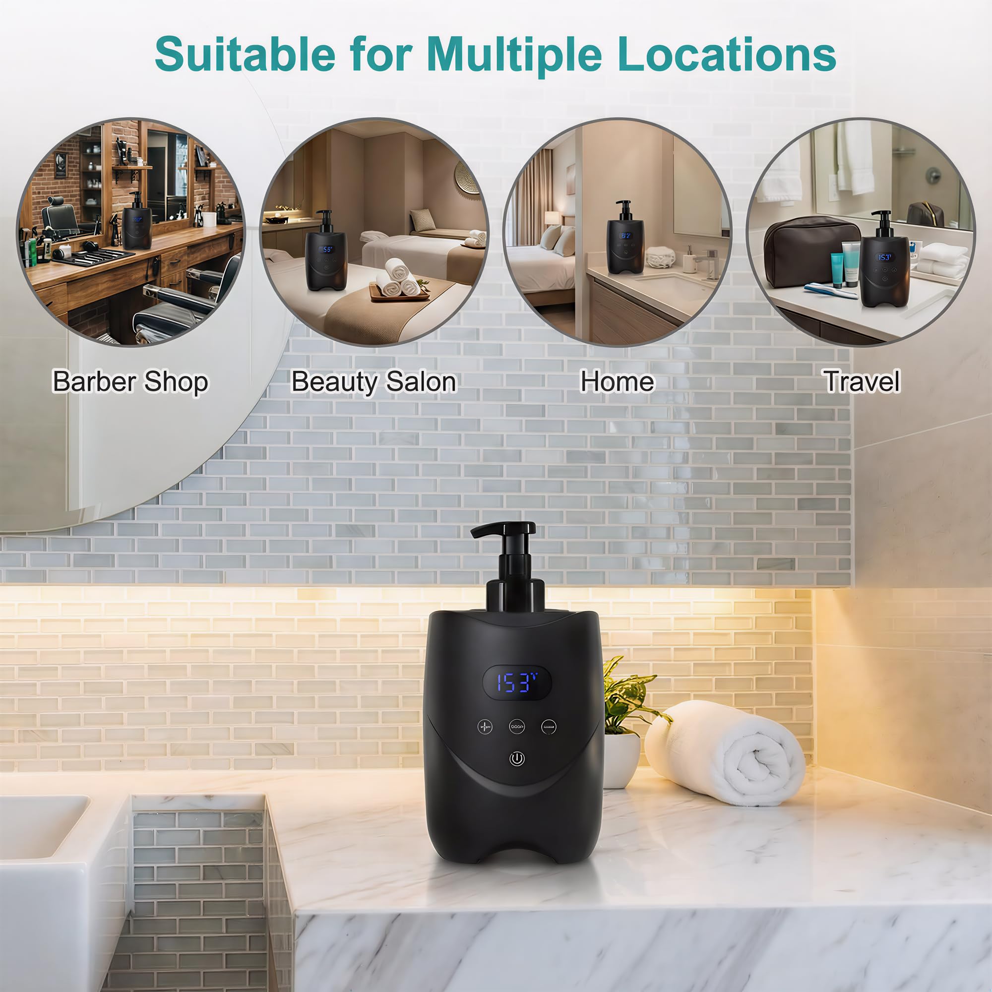 Professional Hot Lather Machine for Shaving, Smart Shaving Cream Warmer with 2×500ml Refillable Foam Bottles, Large Capacity Hot Foam Dispenser with LED Display for Home, Salon & Barber Shop (black)