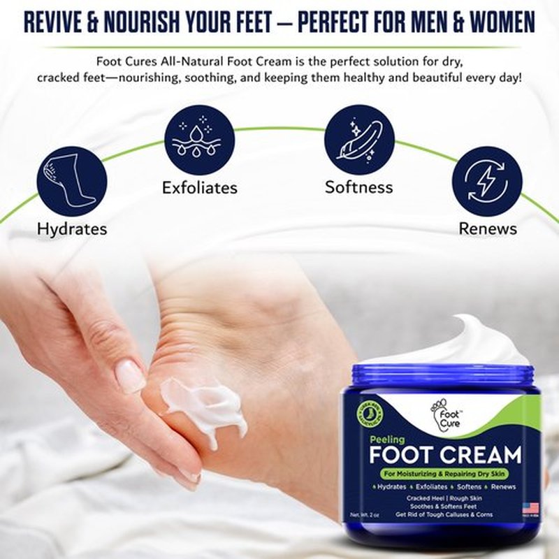 FOOT CURE Tea Tree Oil Foot Cream - Moisturizing Athletes Foot Care For Dry Cracked Feet Cream - Heel & Callus Removal, Toenail Treatment, Ringworm Itchiness Relief - Foot Cream, 2 ounce (Pack of 1)