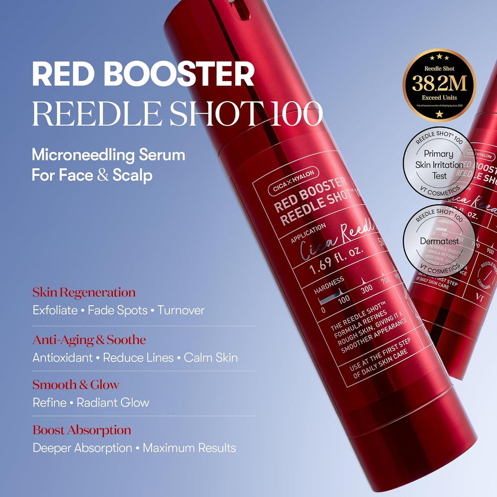 VT COSMETICS Red Booster Reedle Shot 100 Serum - Dragon’s Blood Extract & Exosome Formula | 1.69 fl oz (50ml)