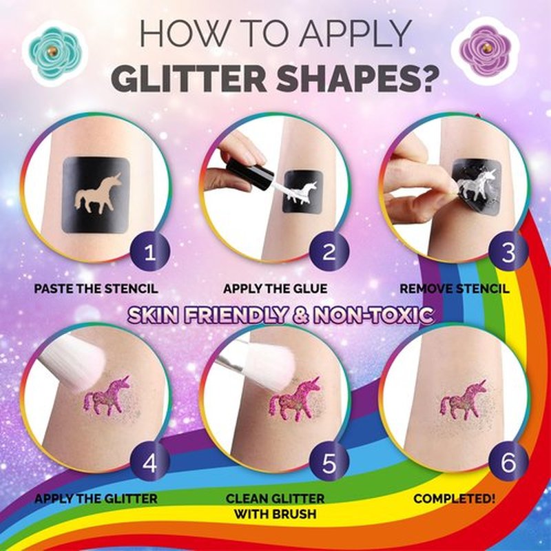 60 Colour – Glitter Tattoos for Kids, Glitter Tattoo Kit, Temporary Tattoos for kids, 200+ Stencils, 60 Colour (20 Neon), 6 PCS Face Paint, 1000+ Rhinestones, Surprise Gift Items