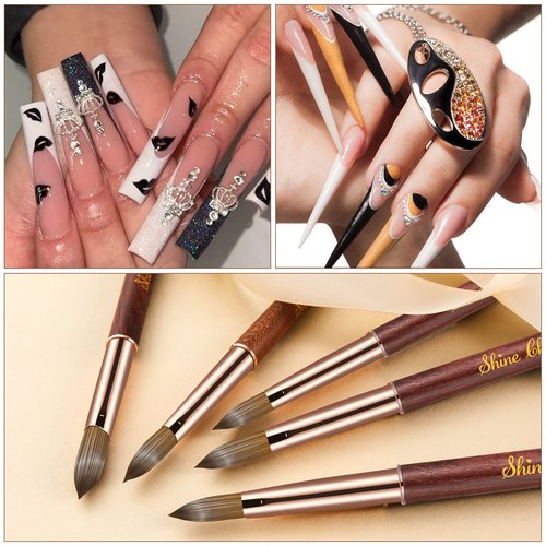 Shine Chance Acrylic Nail Brush Size 8, 100% Real Kolinsky Art Nail Brush for Acrylic Powder Application, Handmade Wood Handle Nail Extension Tool for Professional DIY Home Salon and Beginners