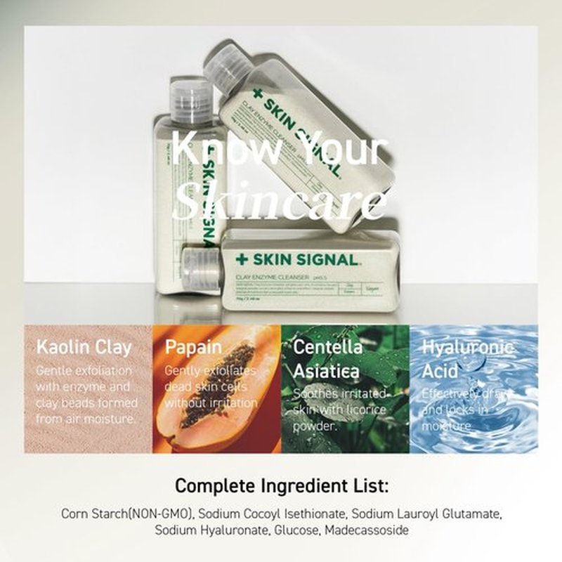 SKIN SIGNAL White Clay Enzyme Cleanser, Gentle Exfoliating Face Wash for Sensitive Skin, Deep Pore Facial Cleanser, Powder to Creamy Clay Mask, Korean Skin Care