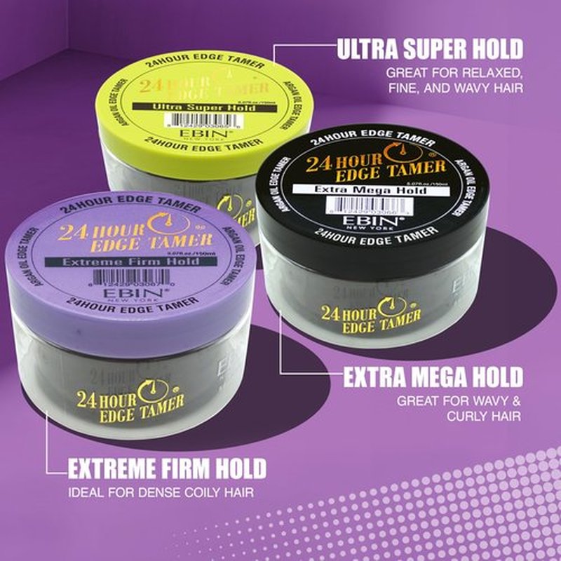 EBIN NEW YORK 24 Hour Edge Tamer Extreme Firm Hold 1.01Fl Oz Strong Edge Control Gel, No Flaking, Sleek Smooth Finish, Long Lasting, Argan & Castor Oil