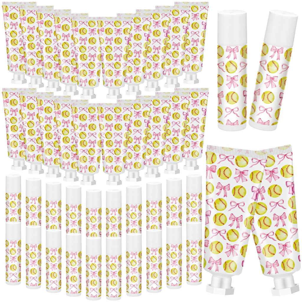 Loopeer 20 Sets Softball Team Gifts for Girls Pink Bowknot Softball Lip Balm Hand Cream Set Party Favors Sports Ball Team Members Gifts Bulk for Sports Party Supplies