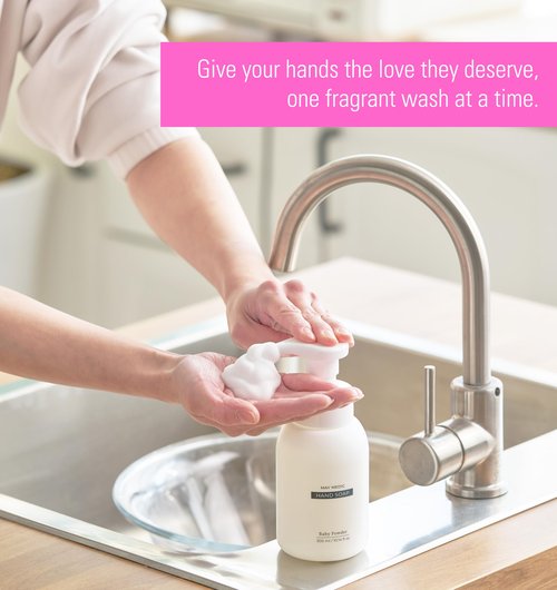 MAY MEDIC Baby Powder Double Scented Foaming Hand Soap, Moisturizing Foam with Fig and Pomegranate Extract, Vegan Wash for Bathroom and Kitchen, 10.14 fl oz (No Box)