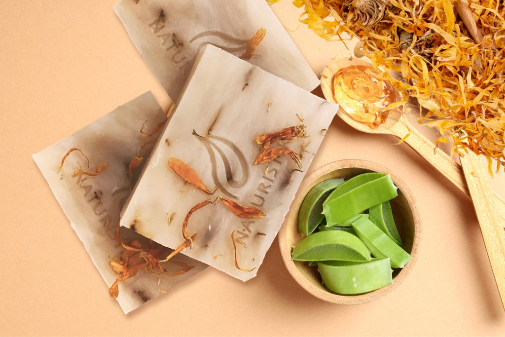 Naturistika Aloe and Calendula Soap Bar (3 Pack), Vegan and All Natural Handcrafted with Organic Oils. Face and Body Soap. For Men, Women and Teens. Unscented with Shea Butter.