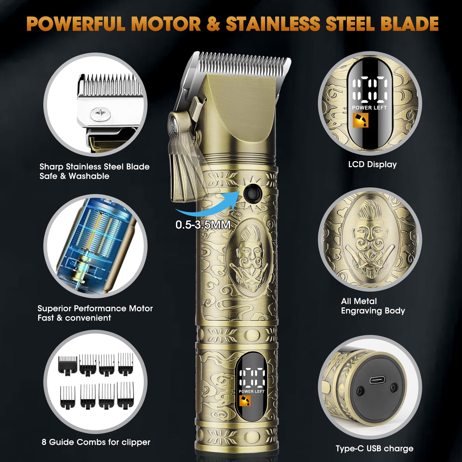 Dumite Professional Hair Clippers for Men,3 in 1 T-Blade Trimmer,Nose Hair Electric Shavers,Cordless Barber Clippers, Bald Hairdressing and Razor Shavers Set Hair Cutting Kit Gift for Men