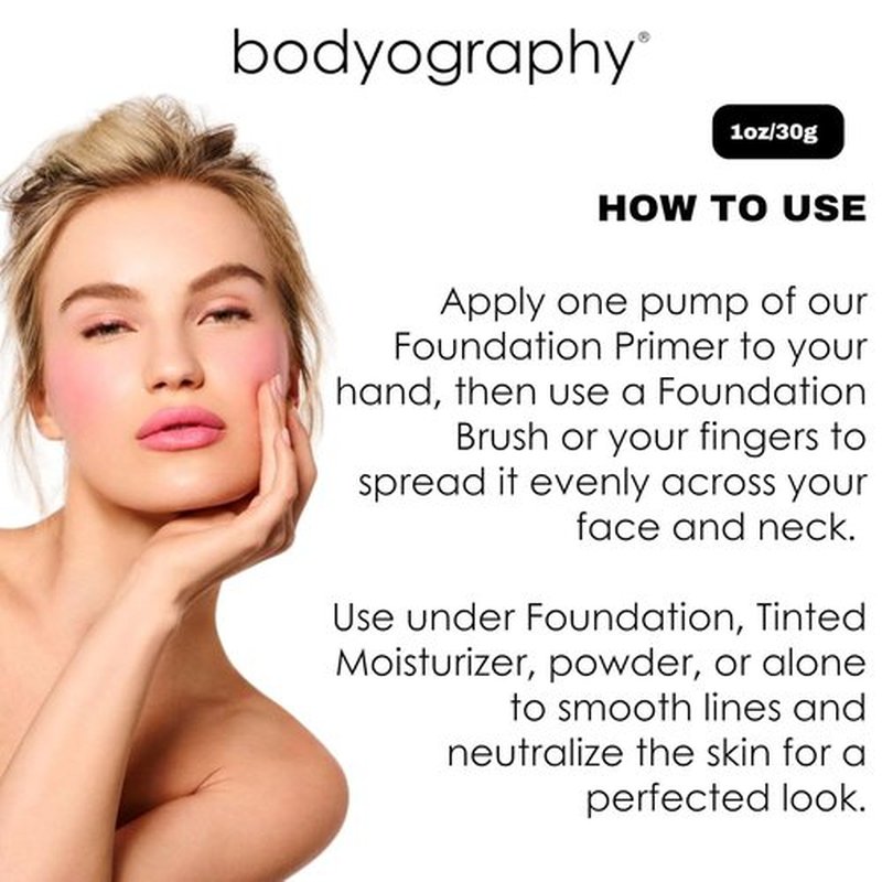 BODYOGRAPHY Foundation Primer - Flawless Anti-Aging Makeup with Vitamin E & Jojoba Oil | Gluten-Free, 1 oz.