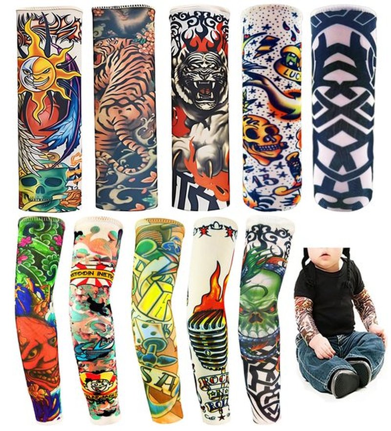 iToolai Kids Temporary Tattoo Sleeves,Fake Slip on Arm Sunscreen Sleeves for Boys and Girls,10pcs