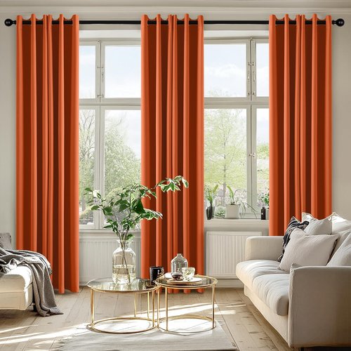 MIULEE Orange Blackout Curtains - Thermal Insulated Room Darkening Drapes | 84 Inches Long, 2 Panels