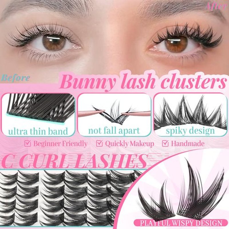 Manga Lash Clusters Bunny Wispy Natural Cluster Eyelash Extensions 8-16mm 180pcs Anime Spike Eyelashes Cluster lash clusters 8mm Bottom Lashes Individual Fake Eyelash C Curl DIY at Home (Spark)