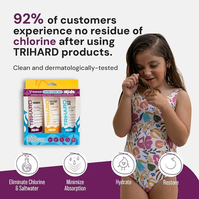 TRIHARD Kids 3-in-1 Shampoo, Conditioner & Body Wash - Chlorine Protection for Sensitive Skin & Hair